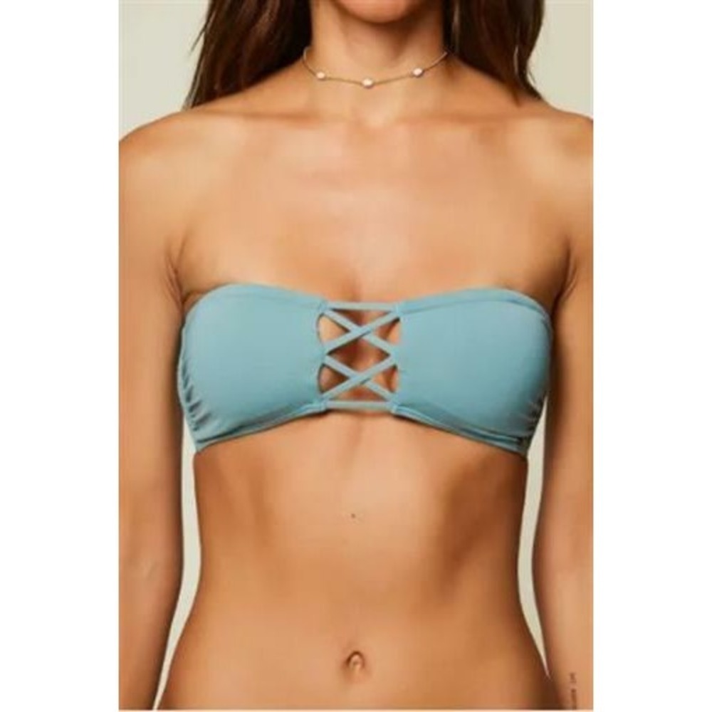 NWOT O'Neill Salt Water Bandeau XL SP847001 Aqua Criss Cross Bikini Top #92054